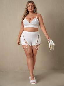 SHEIN Unity 大碼水鑽串珠吊帶短上衣 - 白色 - 查看 5