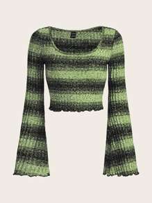 SHEIN ICON Áo thun nữ Xù nhỏ Khối Màu Sọc Giải trí - màu xanh lá - Xem 1