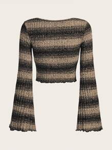 SHEIN ICON Grunge Striped Print Flounce Sleeve Crop Tee