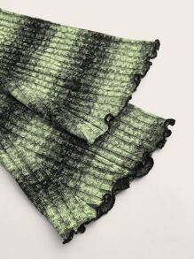 SHEIN ICON Áo thun nữ Xù nhỏ Khối Màu Sọc Giải trí - màu xanh lá - Xem 3