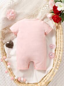 Baby Heart & Letter Graphic Romper - Baby Pink - View 2