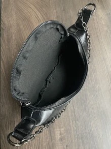 Túi yên xe có khóa kéo trang trí xích, sử dụng đi lại hàng ngày, du lịch, nghỉ dưỡng, ngoài phố, khóa kéo màu đen, khóa kéo bằng kim loại, chất liệu PU, họa tiết, dây đeo rộng, khóa kéo bằng kim loại - màu đen - Xem 4