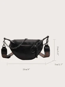 Túi yên xe có khóa kéo trang trí xích, sử dụng đi lại hàng ngày, du lịch, nghỉ dưỡng, ngoài phố, khóa kéo màu đen, khóa kéo bằng kim loại, chất liệu PU, họa tiết, dây đeo rộng, khóa kéo bằng kim loại - màu đen - Xem 5