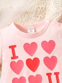 Baby Heart & Letter Graphic Romper - Baby Pink - View 5