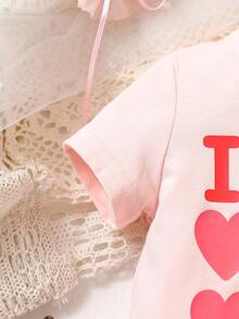 Baby Heart & Letter Graphic Romper - Baby Pink - View 6