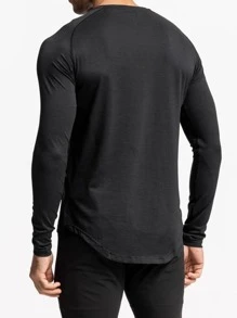 Manfinity Fitness Boyfriend Style Men Raglan Sleeve Curved Hem Sports Tee - Black - View 2