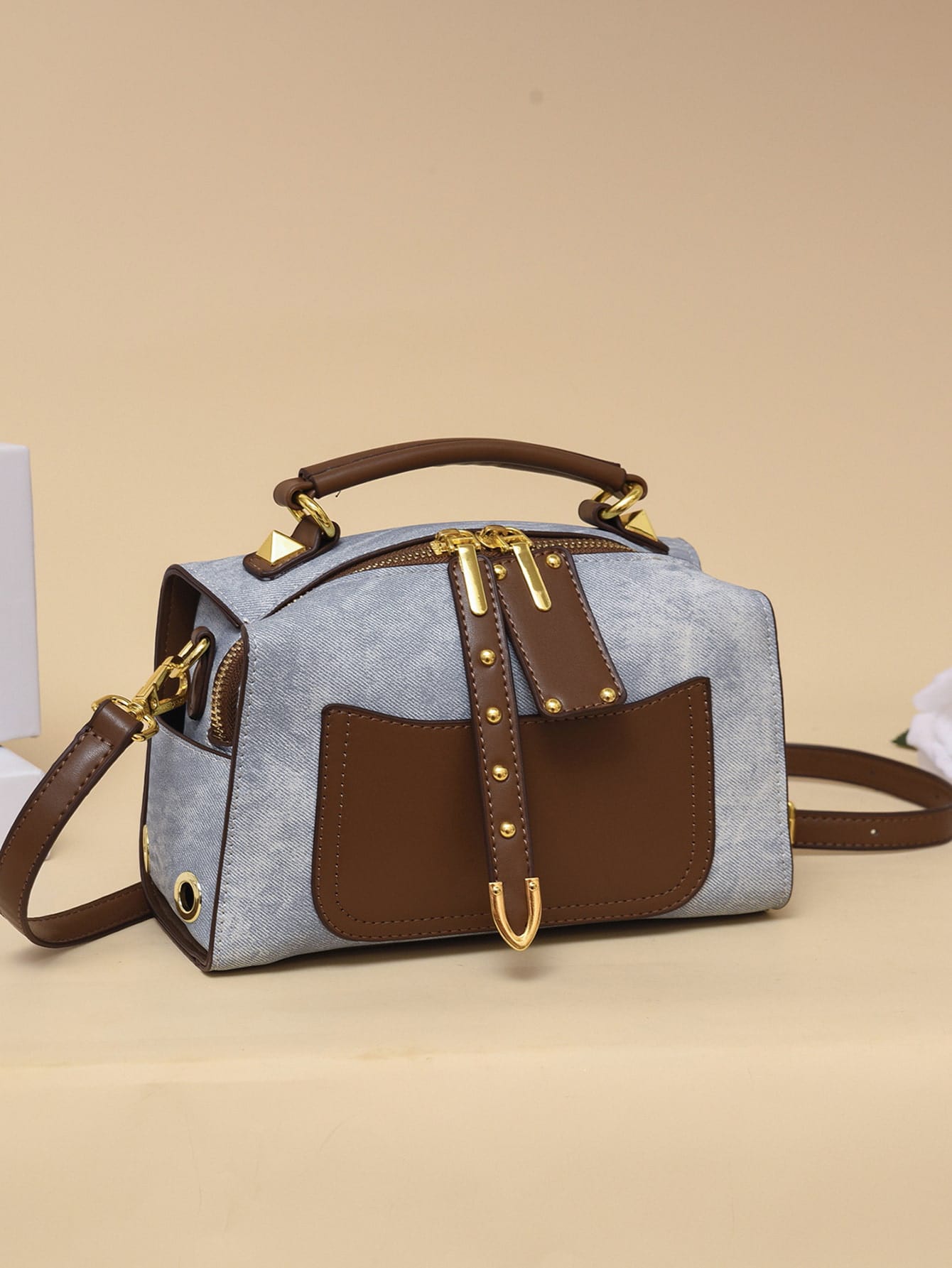 1Pc (8.7In*5.1In*4.3In) Vintage Color Block Shoulder Handbag, Casual Crossbody