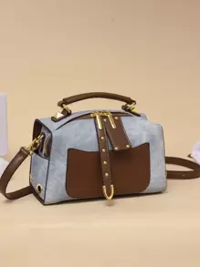 yating 1pc (8.7in*5.1in*4.3in) Vintage Color-Block Shoulder Handbag, Casual Crossbody Bag With Metal Hardware Decor, Fashion Color-Block Portable Shoulder Bag , Bags Ladies Elegant - Multicolor - View 1