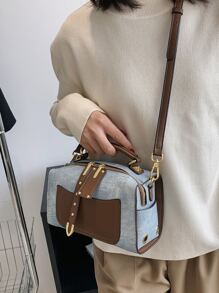 yating 1pc (8.7in*5.1in*4.3in) Vintage Color-Block Shoulder Handbag, Casual Crossbody Bag With Metal Hardware Decor, Fashion Color-Block Portable Shoulder Bag , Bags Ladies Elegant - Multicolor - View 3