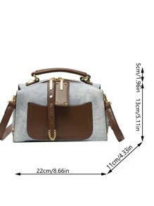 yating 1pc (8.7in*5.1in*4.3in) Vintage Color-Block Shoulder Handbag, Casual Crossbody Bag With Metal Hardware Decor, Fashion Color-Block Portable Shoulder Bag , Bags Ladies Elegant - Multicolor - View 4