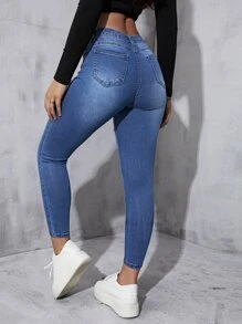 Ripped Skinny Jeans - Medium Wash - View 2
