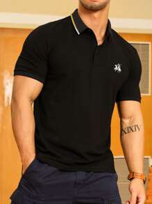 Manfinity Men Horse Print Polo Shirt - Black - View 1