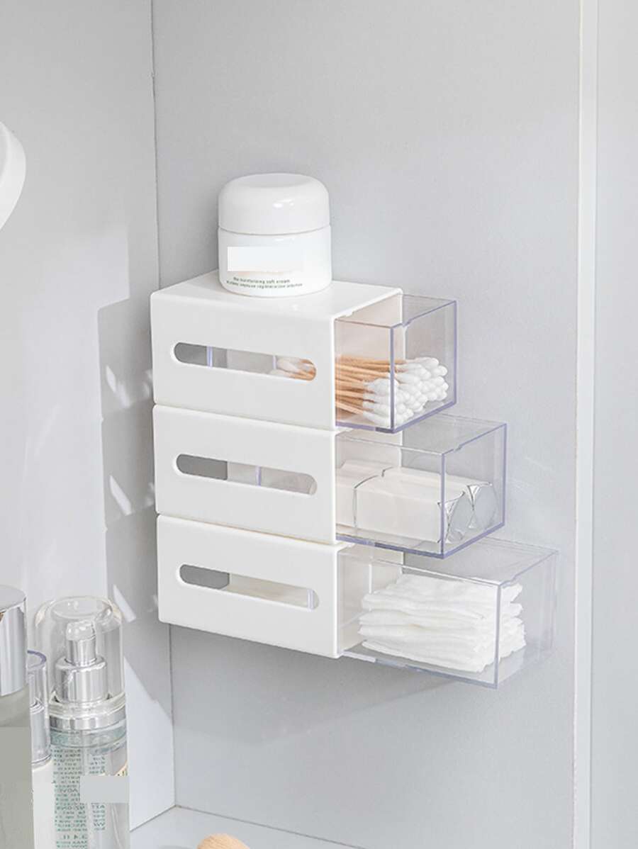 1/2/3pcs Wall Mounted Storage Box - White - View 1