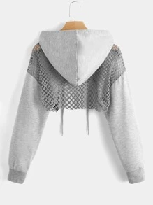 SHEIN Street Sport Drop Shoulder Drawstring Hollow Out Super Crop Sports Hoodie Without Cami Top - Light Grey - View 2