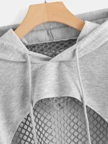 SHEIN Street Sport Drop Shoulder Drawstring Hollow Out Super Crop Sports Hoodie Without Cami Top - Light Grey - View 4
