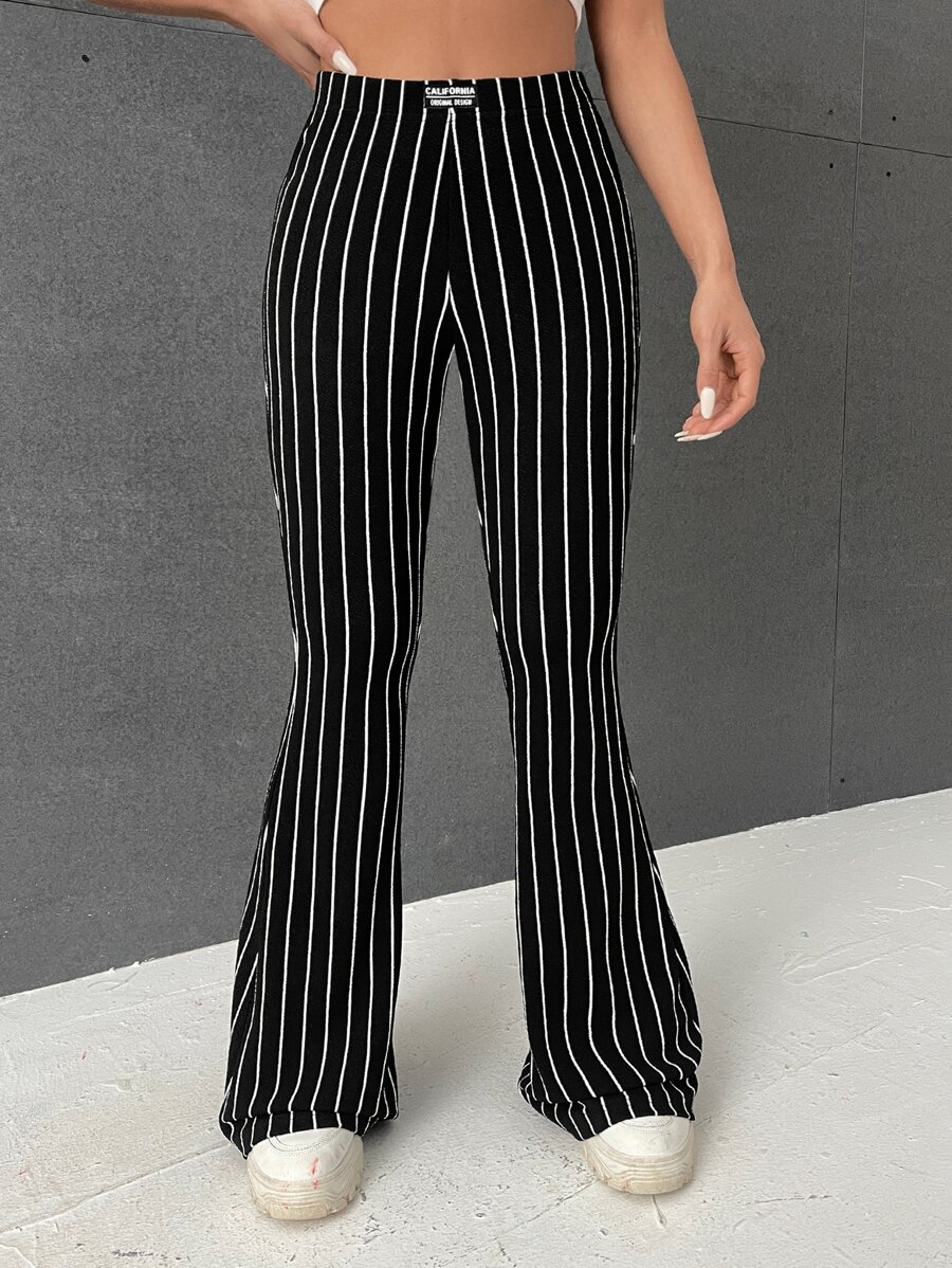 Muchica Quần nữ Đắp vá Lá thư Sọc Giải trí - màu đen - Xem 1