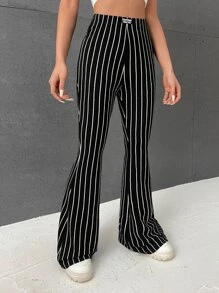 Muchica Quần nữ Đắp vá Lá thư Sọc Giải trí - màu đen - Xem 3