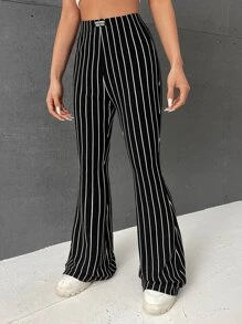 Muchica Quần nữ Đắp vá Lá thư Sọc Giải trí - màu đen - Xem 4