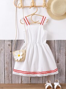 Toddler Girls Floral Embroidery Ruffle Trim Cami Dress - White - View 2