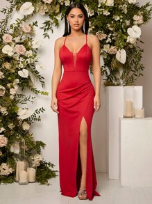 SHEIN Belle Vestido unicolor de espalda abierta con cordón