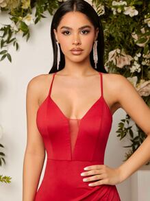 SHEIN Belle Vestido unicolor de espalda abierta con cordón