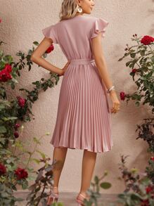 Breezaya 蝴蝶袖百褶下擺連衣裙 - 藕粉色 - 查看 2