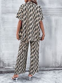 SHEIN LUNE 滿版印花襯衫和闊腿褲 - 彩色 - 查看 2