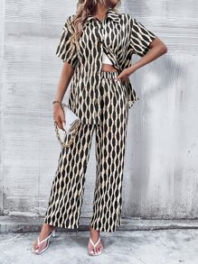 SHEIN LUNE 滿版印花襯衫和闊腿褲 - 彩色 - 查看 4