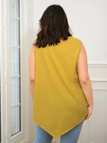 EMERY ROSE Áo hai dây Plus Size Bất đối xứng Nút màu trơn Giải trí - Màu Mù tạt vàng - Xem 2