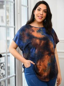 EMERY ROSE Plus Tie Dye Batwing Sleeve Tee - Multicolor - View 1