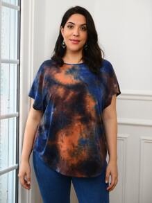 EMERY ROSE Plus Tie Dye Batwing Sleeve Tee - Multicolor - View 4