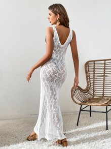 SHEIN VCAY Hollow Out Cover Up Dress Without Bikini - White - View 2