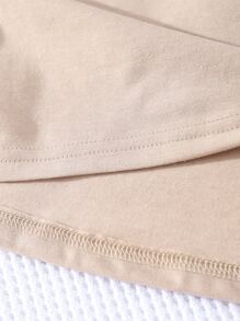 Girls Letter & Hat Print Contrast Binding Crop Tee - Khaki - View 3