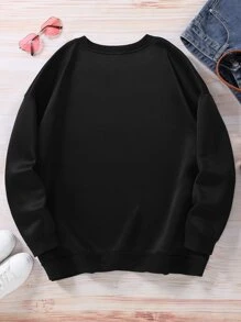 SHEIN EZwear Plus Number And Letter Graphic Thermal Lined Pullover - Black - View 2