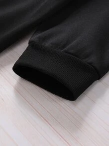 SHEIN EZwear Plus Number And Letter Graphic Thermal Lined Pullover - Black - View 4