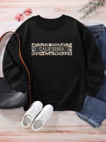 SHEIN LUNE Plus Letter Graphic Thermal Lined Sweatshirt - Black - View 1