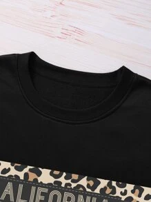 SHEIN LUNE Plus Letter Graphic Thermal Lined Sweatshirt - Black - View 3