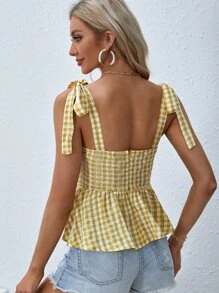 Soleia Top de guingán de hombros con cordón peplum ancho tirantes - Multicolor - Ver 3