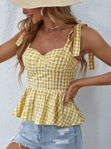 Soleia Top de guingán de hombros con cordón peplum ancho tirantes - Multicolor - Ver 5