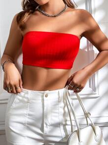 SHEIN EZwear Solid Crop Tube Top - Red - View 6