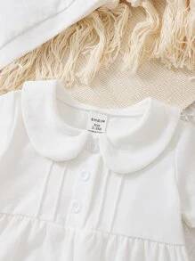 SHEIN Baby Girl Peter Pan Collar Button Front Jumpsuit & Accessory Hat - White - View 3