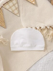 SHEIN Baby Girl Peter Pan Collar Button Front Jumpsuit & Accessory Hat - White - View 4