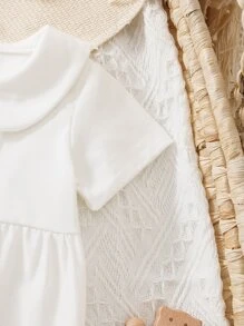 SHEIN Baby Girl Peter Pan Collar Button Front Jumpsuit & Accessory Hat - White - View 6