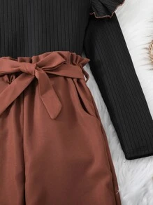 Chicas Camiseta ribete con fruncido de cuello cisne & Pantalones de cintura con volante - Multicolor - Ver 6