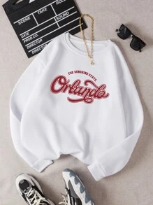 SHEIN EZwear Letter Graphic Thermal Pullover - White - View 1