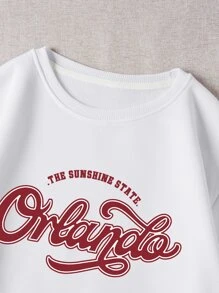 SHEIN EZwear Letter Graphic Thermal Pullover - White - View 5