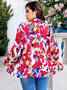 SHEIN LUNE Plus Floral Print Shawl Neck Blazer - Multicolor - View 2