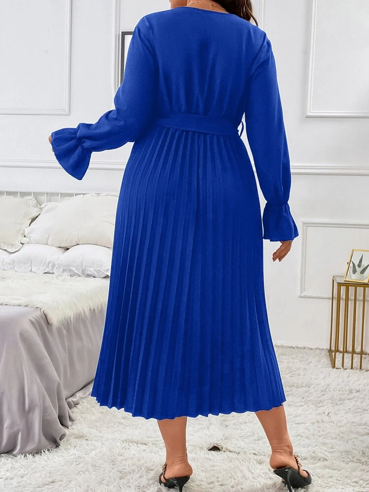 milumia women's elegant belted pleated flounce sleeve long dress STUNNINGXXLMilumia Elegant Belted Pleated Flounce Sleeve Long Dress