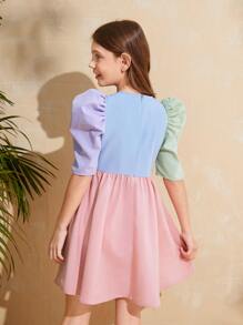 SHEIN Đầm Gái Dây kéo Nơ trước Khối Màu Giải trí - Nhiều màu - Xem 2