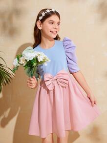 SHEIN Đầm Gái Dây kéo Nơ trước Khối Màu Giải trí - Nhiều màu - Xem 4